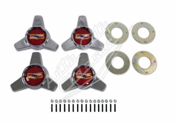 1957-1958 Chevrolet Passenger Cars Red Bow Tie Wheel Spinners