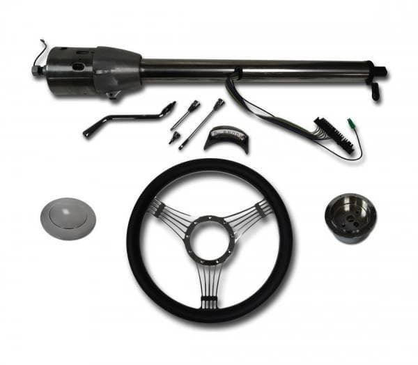 30" Street / Hot Rod Stainless Column Shift Tilt Steering Column with Banjo Wheel Kit SC7002C/P-1411