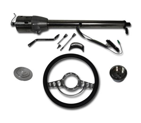 30" Street / Hot Rod Stainless Column Shift Tilt Steering Column with Impala Wheel Kit SC7002C/P-1412