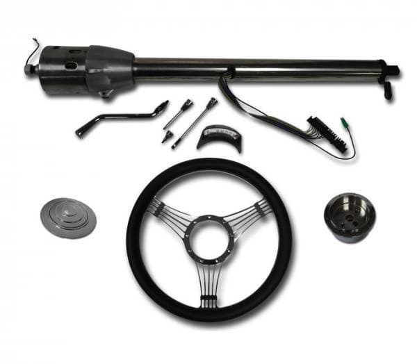 32" Street / Hot Rod Stainless Column Shift Tilt Steering Column with Banjo Wheel Kit SC7003C/P-1411