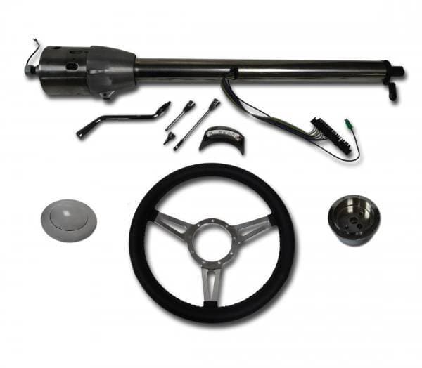 32" Street / Hot Rod Stainless Column Shift Tilt Steering Column with 3 Spoke GT Wheel Kit SC7003C/P-1430