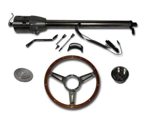32" Street / Hot Rod Stainless Column Shift Tilt Steering Column with Woody Wheel Kit SC7003C/P-1430W/1530W