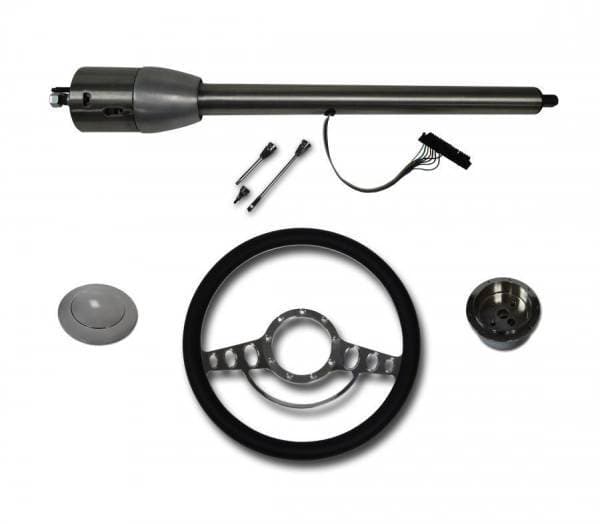 30" Street / Hot Rod Stainless Floor Shift Tilt Steering Column with Impala Wheel Kit SC7006C/P-1412