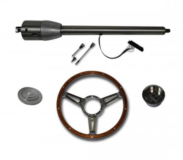 30" Street / Hot Rod Stainless Floor Shift Tilt Steering Column with Woody Wheel Kit SC7006C/P-1430W/1530W