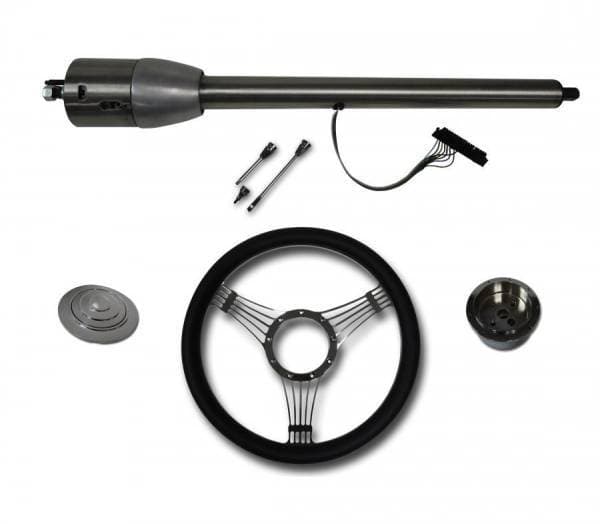 32" Street / Hot Rod Stainless Floor Shift Tilt Steering Column with Banjo Wheel Kit SC7007C/P-1411