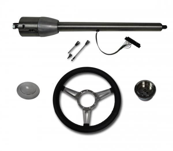32" Street / Hot Rod Stainless Floor Shift Tilt Steering Column Floor Shift with 3 Spoke GT Wheel Kit SC7007C/P-1430