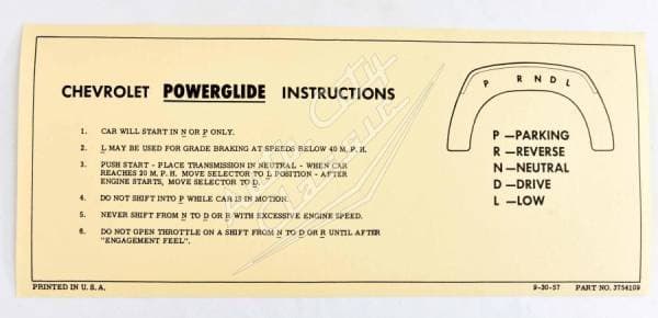 1958 Chevrolet Powerglide Transmission Operation Instructions Sleeve