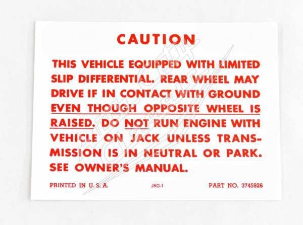 1957-1964 Chevrolet Passenger Cars Positraction Caution Sheet