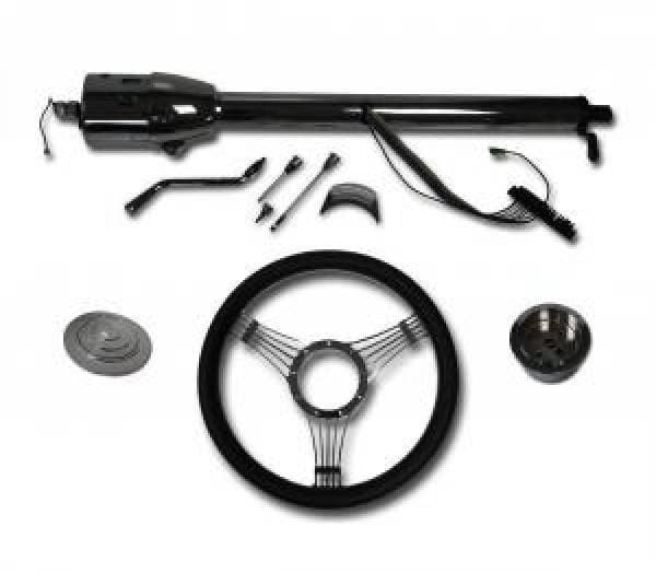 30" Street / Hot Rod Chrome Stainless Column Shift Tilt Steering Column with Banjo Wheel Kit SC7002-CBLKB