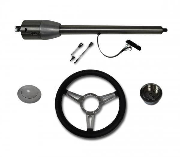 30" Street / Hot Rod Stainless Floor Shift Tilt Steering Column with 3 Spoke GT Wheel Kit SC7006C/P-1430