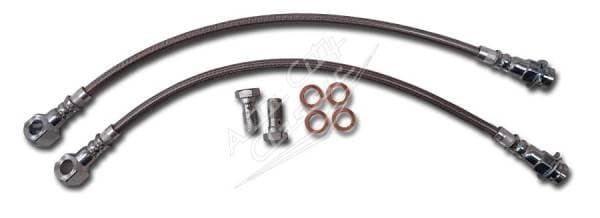 1964-1972 GM A Body 16" Stainless Steel Braided Disc Brake Hoses with 7/16" Banjo Fitting and Bolts HS-GM-AFX-716-16-SS