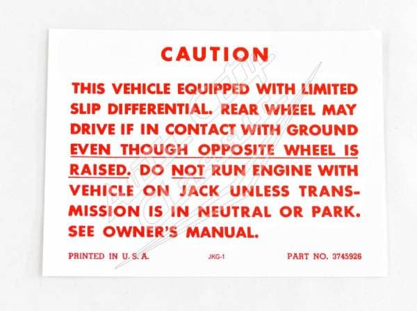1957-1964 Chevrolet Passenger Cars Positraction Caution Sheet