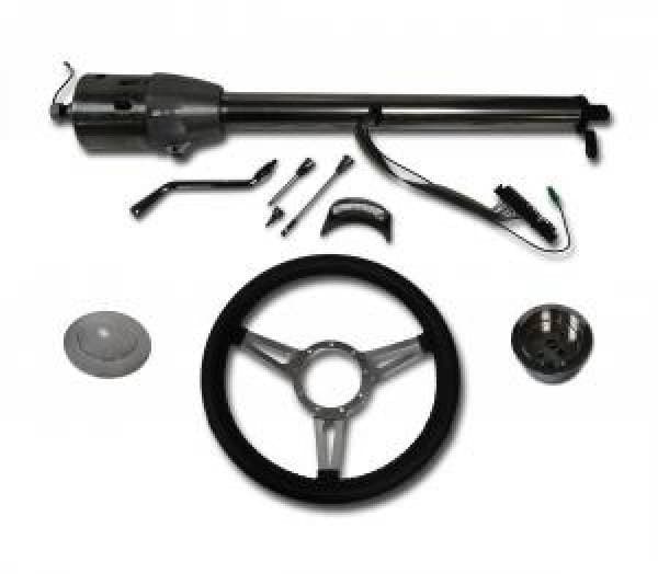 30" Street / Hot Rod Stainless Column Shift Tilt Steering Column with 3 Spoke GT Wheel Kit SC7002C/P-1430