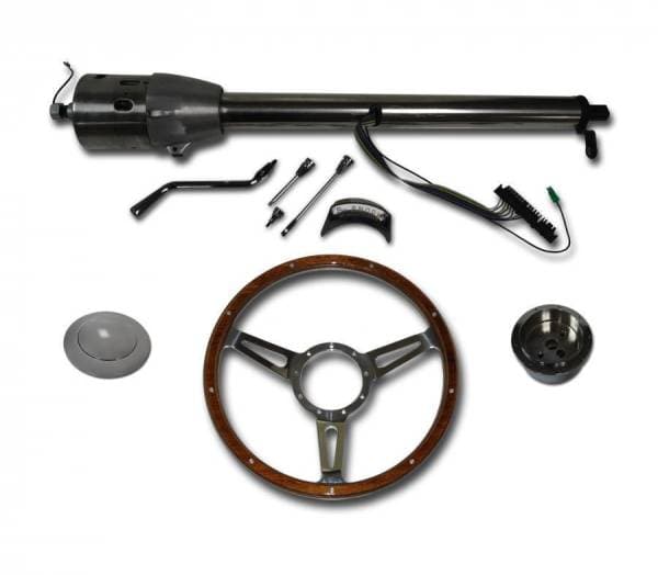 30" Street / Hot Rod Stainless Column Shift Tilt Steering Column with Woody Wheel Kit SC7002C/P-1430W/1530W