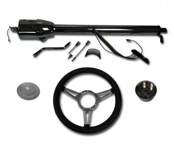 32" Street / Hot Rod Chrome Stainless Column Shift Tilt Steering Column with 3 Spoke GT Wheel Kit SC7003-CSPKBLK