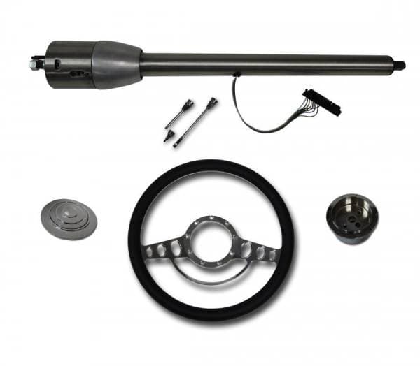 32" Street / Hot Rod Stainless Floor Shift Tilt Steering Column with Impala Wheel Kit SC7007C/P-1412