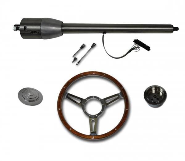 32" Street / Hot Rod Stainless Floor Shift Tilt Steering Column with Woody Wheel Kit SC7007C/P-1430W/1530W