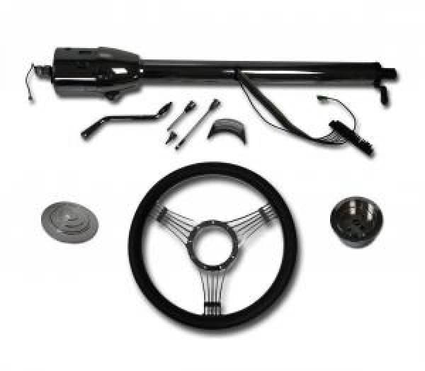 30" Street / Hot Rod Chrome Stainless Column Shift Tilt Steering Column with Banjo Wheel Kit SC7002-CBLKB